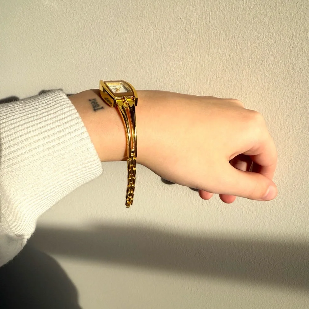 Gold Rectangular Face Chain-Link Watch - Picture 3 of 4